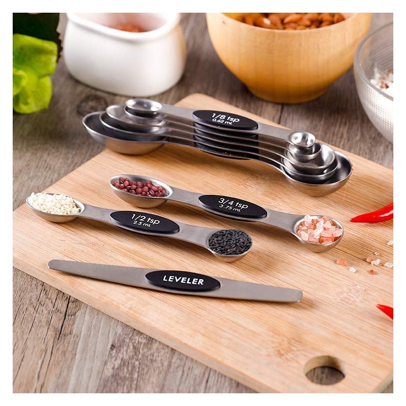 Amazon best selling baking kit 8 pcs Double Ended Stainless Steel Magnetic Measuring Spoons Set图5