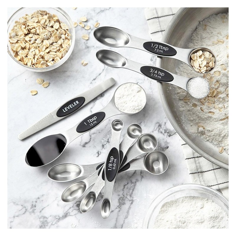 Amazon best selling baking kit 8 pcs Double Ended Stainless Steel Magnetic Measuring Spoons Set图6