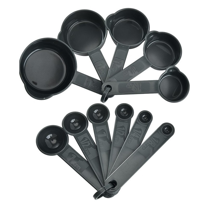 11 Pcs Black Plastic Measuring Cups and Spoons Set for Baking Coffee Kitchen Accessories图6