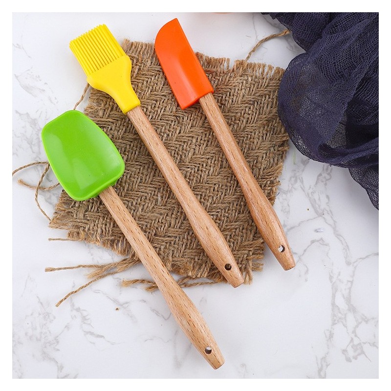 New arrival 5-piece wooden handle silicone baking mini kitchen spatula tool set for home图2