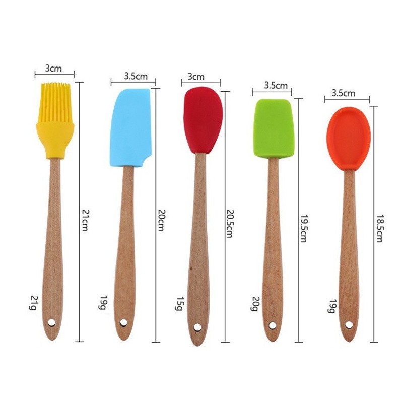 New arrival 5-piece wooden handle silicone baking mini kitchen spatula tool set for home图5