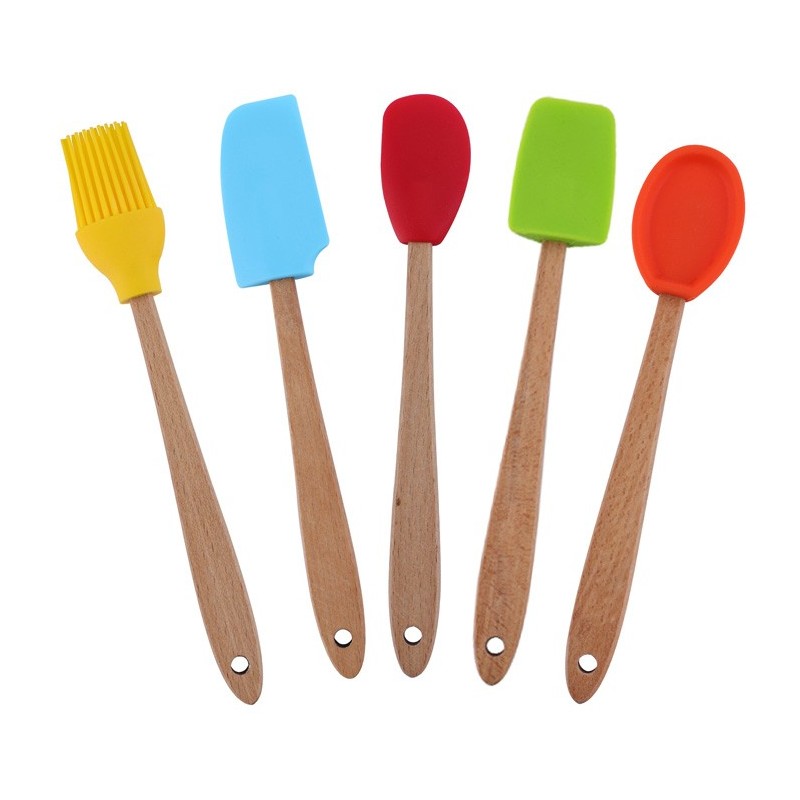 New arrival 5-piece wooden handle silicone baking mini kitchen spatula tool set for home图7