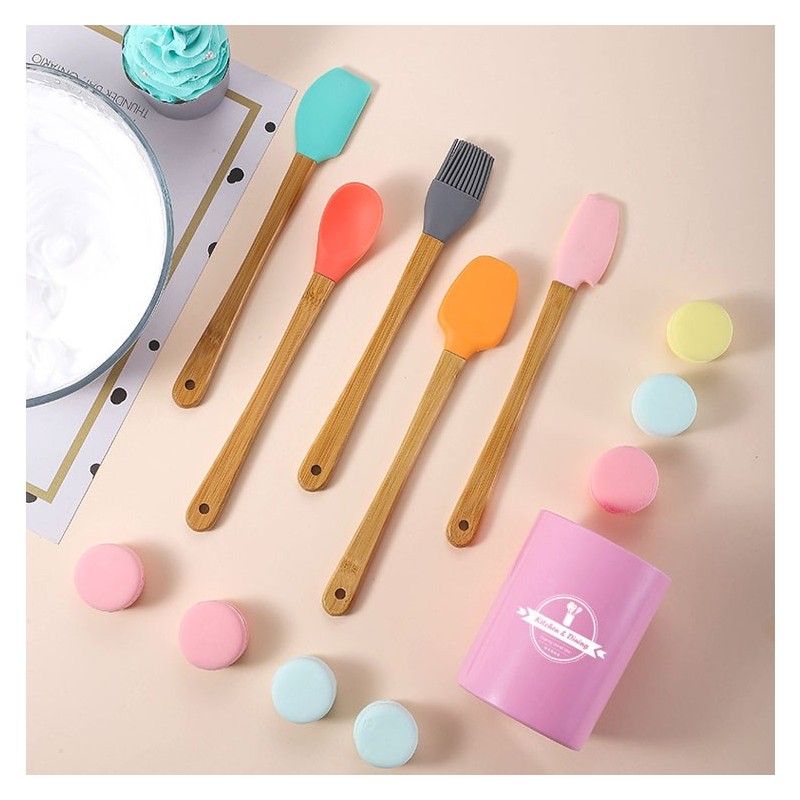 Hot sell Mini Baking Tools Color 5 Piece Set Spatula Silicone Scraper With Wooden Handle图2