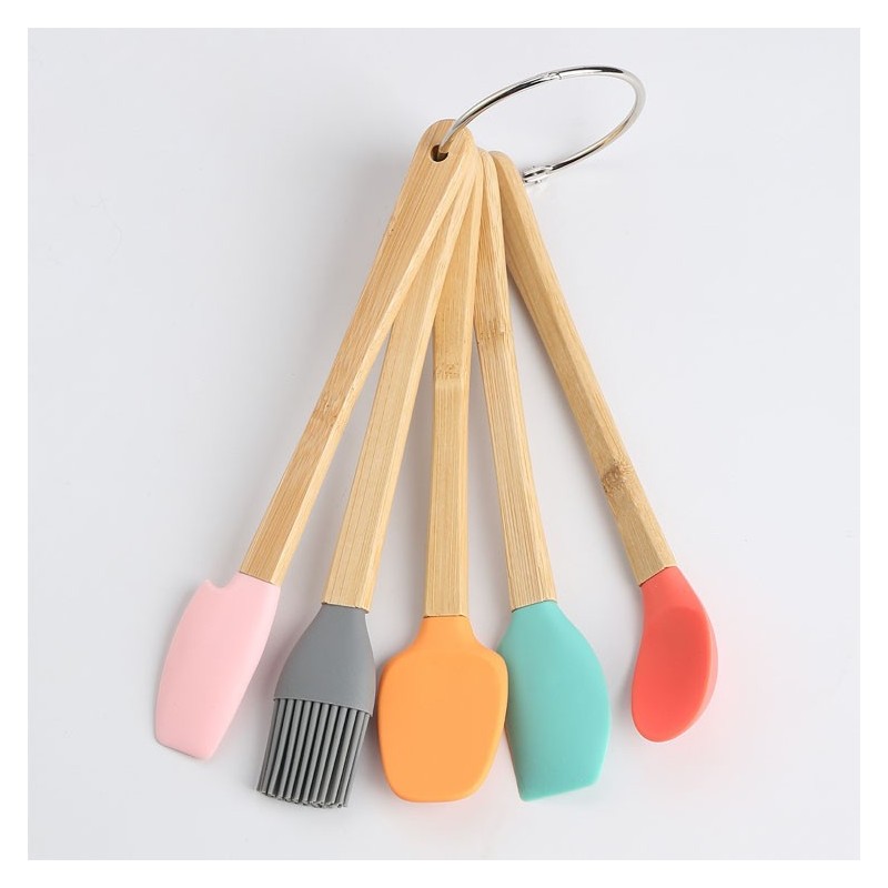 Hot sell Mini Baking Tools Color 5 Piece Set Spatula Silicone Scraper With Wooden Handle图4