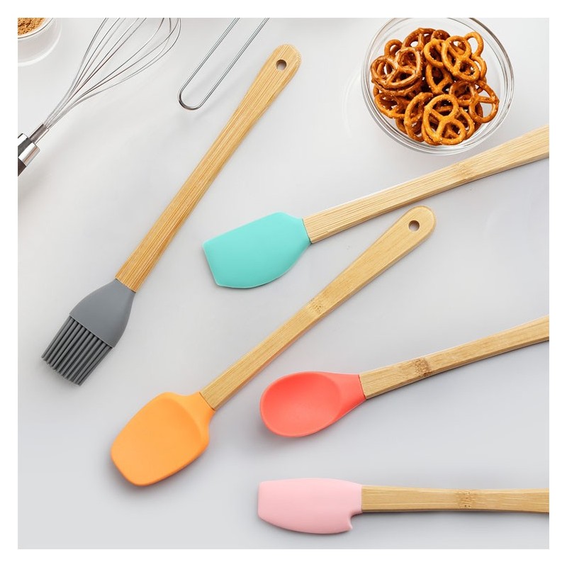 Hot sell Mini Baking Tools Color 5 Piece Set Spatula Silicone Scraper With Wooden Handle图5