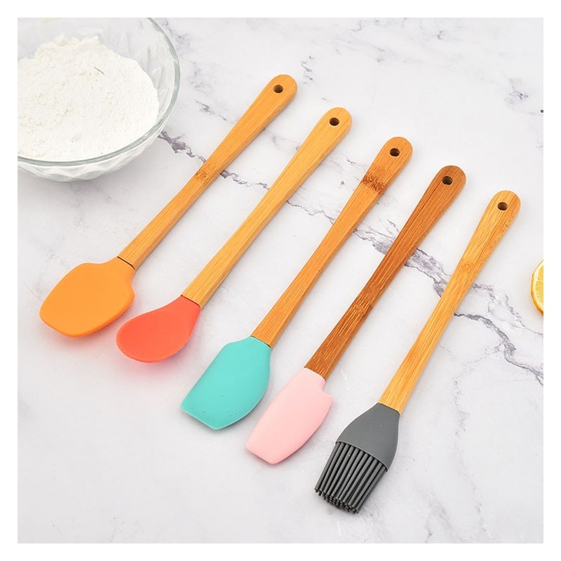 Hot sell Mini Baking Tools Color 5 Piece Set Spatula Silicone Scraper With Wooden Handle图6