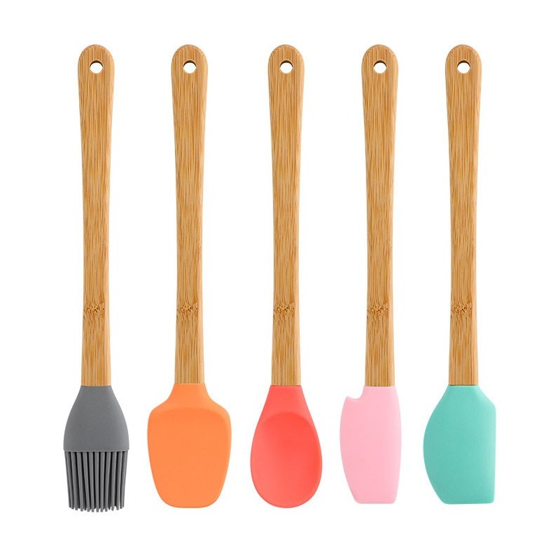 Hot sell Mini Baking Tools Color 5 Piece Set Spatula Silicone Scraper With Wooden Handle图7