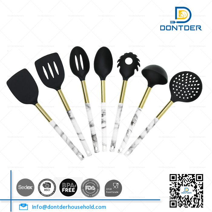 D00059 Nylon Kitchen Utensils Set with Marbled Handle二