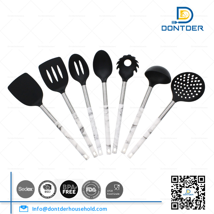 D00059 Nylon Kitchen Utensils Set with Marbled Handle