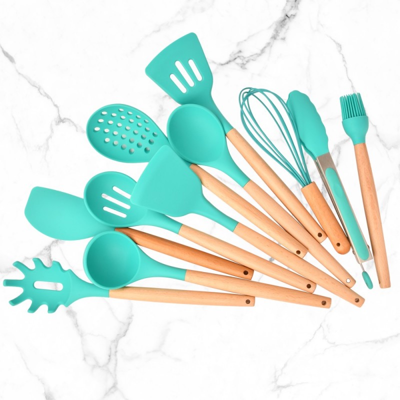 Hot Sale 12PCS China Wood Handle Silicone Kitchen Utensils For Cooking图2