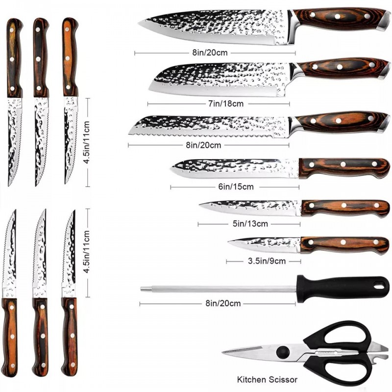 Amazon hot Damascus Stainless Steel Kitchen Knife Set for chefs Knives with Solid wood handles图3