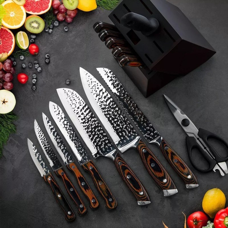 Amazon hot Damascus Stainless Steel Kitchen Knife Set for chefs Knives with Solid wood handles图6