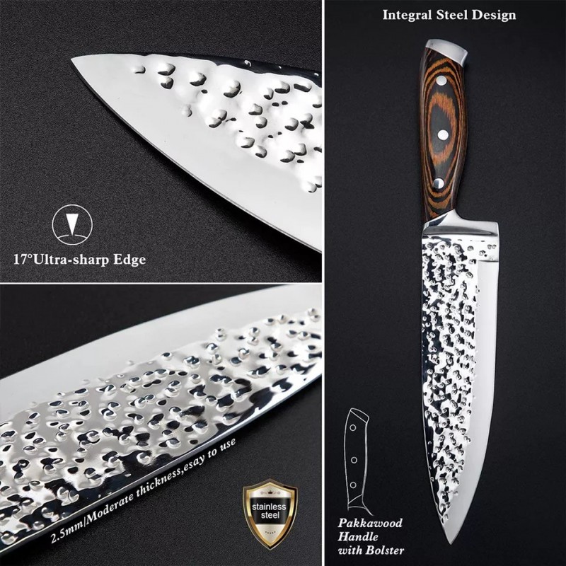 Amazon hot Damascus Stainless Steel Kitchen Knife Set for chefs Knives with Solid wood handles图5