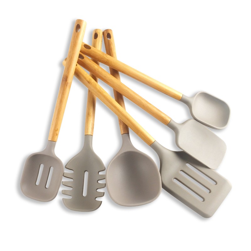 Hot Sale 6 Pcs Bamboo Handle Silicone Kitchen Accessories Set图2