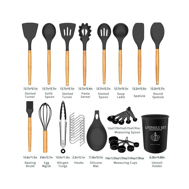 Kitchen Utensils Set 24 Pieces Non-Stick Wooden Handle Silicone Cooking Kitchen Utensils Set Kitchen图2