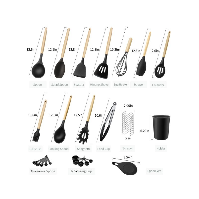 Kitchen Utensils Set 24 Pieces Non-Stick Wooden Handle Silicone Cooking Kitchen Utensils Set Kitchen图3