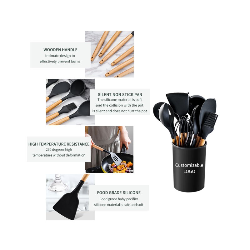 Kitchen Utensils Set 24 Pieces Non-Stick Wooden Handle Silicone Cooking Kitchen Utensils Set Kitchen图4