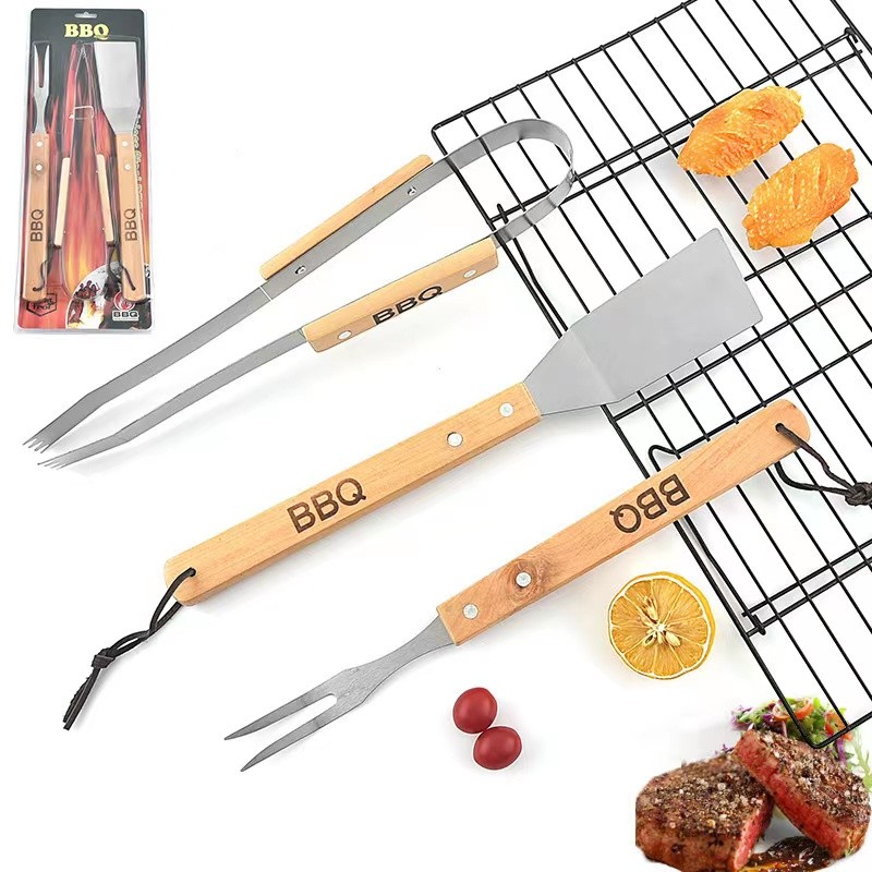 3 Piece Easy Carry Grip Tool Set Outdoor Barbecue Utensil Stainless Steel Grilling Kit图5