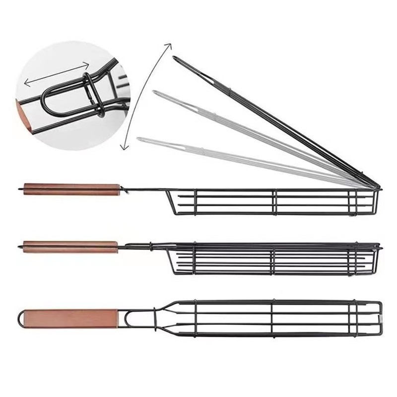 Hot sale BBQ tool set, BBQ tool, Folding Wooden Handle Round BBQ Basket图3