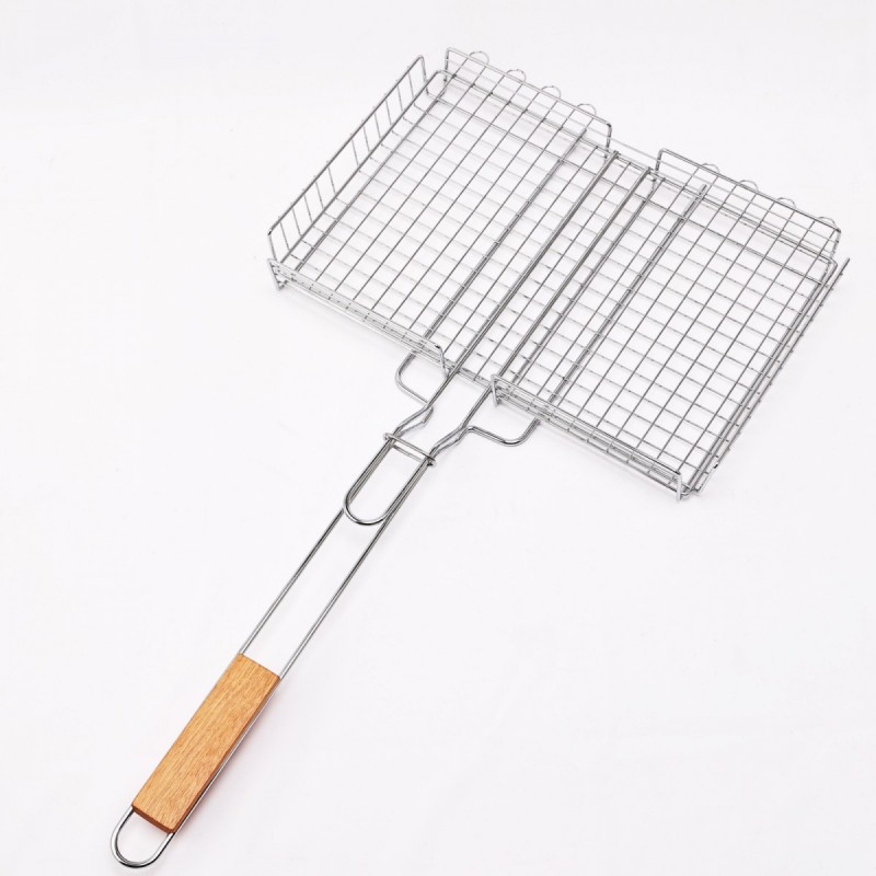 Grilling Basket, Folding Portable Outdoor Camping BBQ Rack With Removable Handle For Shrimp etc图3