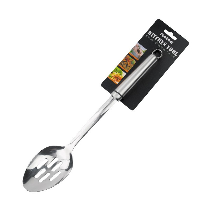 Slotted spoon,S/S410,thickess2.0mm,L34.5CM,116G,mirror polish, hanging eyelet.each piece tied on car图1