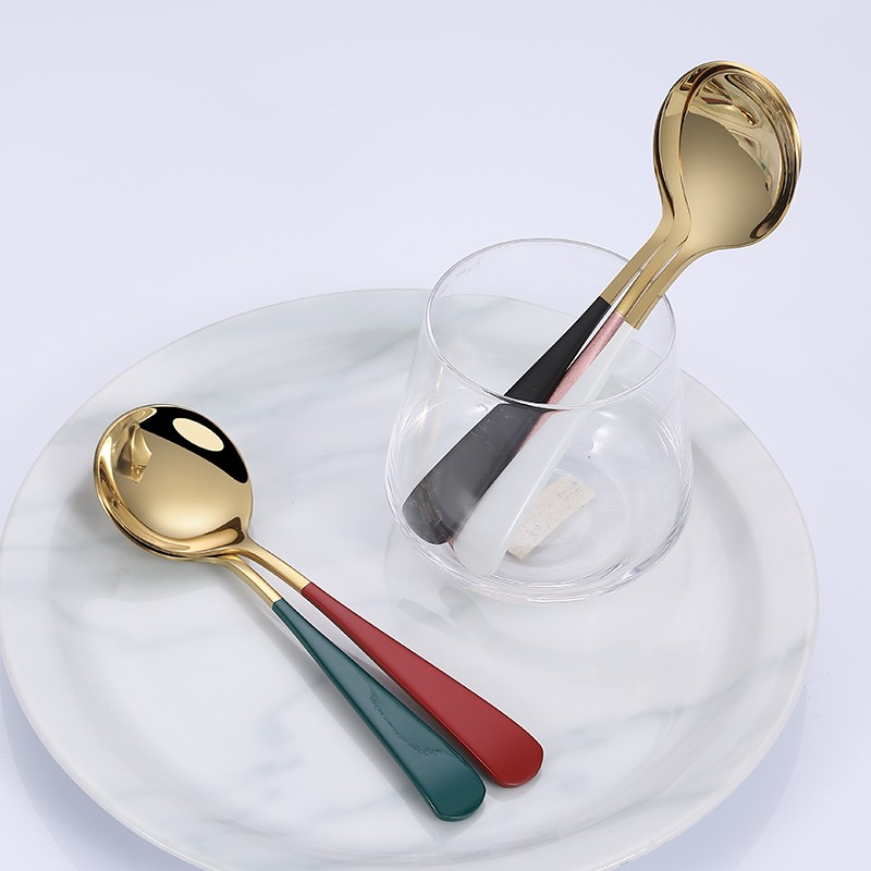 18/10 stainless steel gold titanium and painting color coffee dessert soup spoon图3