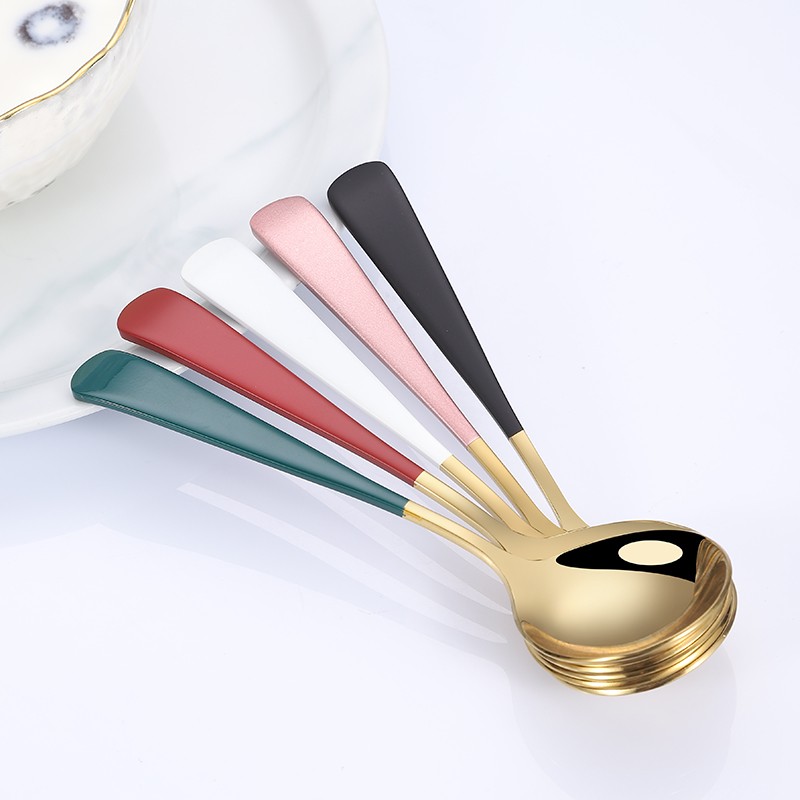 18/10 stainless steel gold titanium and painting color coffee dessert soup spoon图4