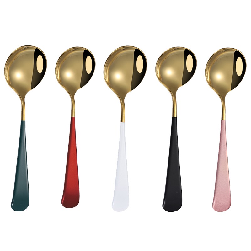 18/10 stainless steel gold titanium and painting color coffee dessert soup spoon图5