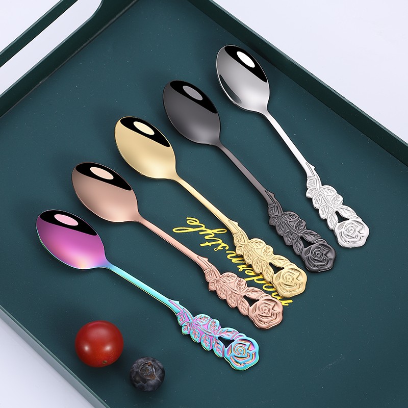 304 stainless steel reusable coffee stirring spoon dessert cake fork spoon set图3