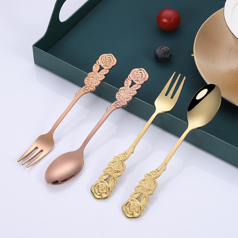 304 stainless steel reusable coffee stirring spoon dessert cake fork spoon set图5