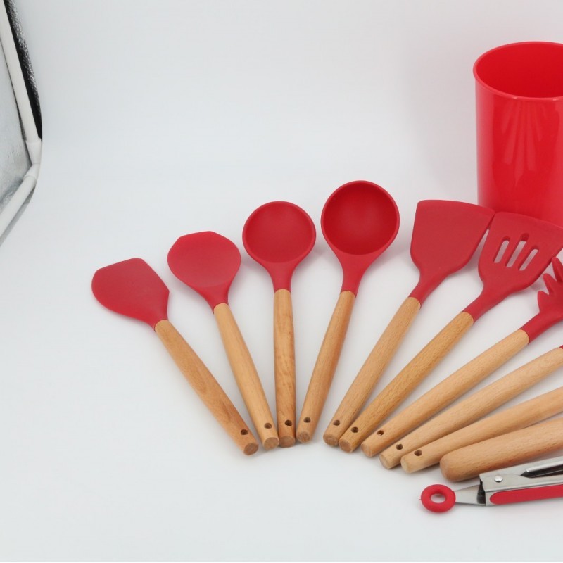 Silicone Utensil with Wooden Handle图1