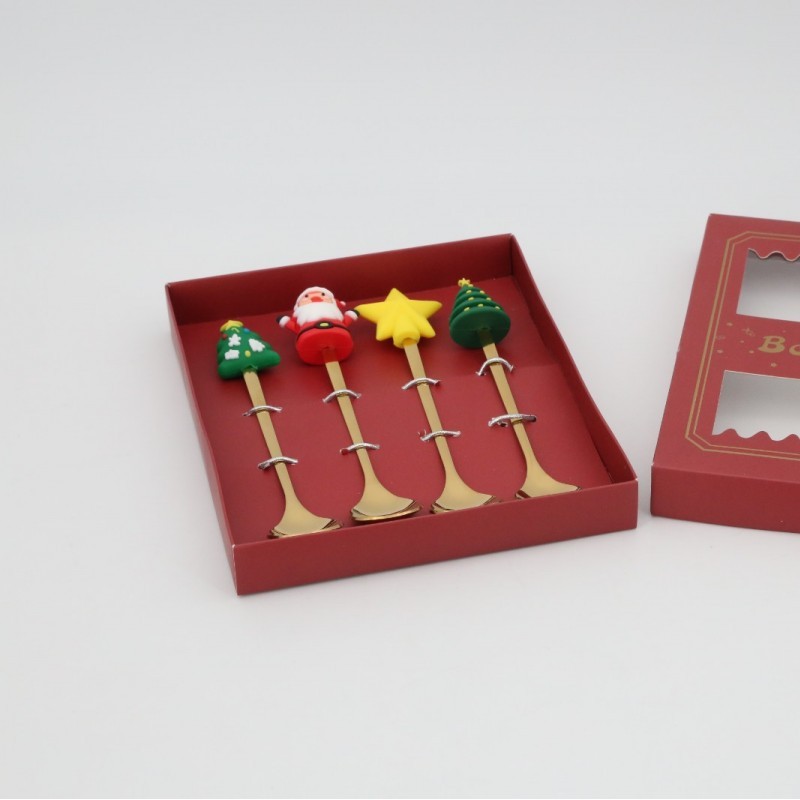 Christmas Spoon cutlery set Dessert coffee spoon fruit fork Christmas tree spoon Christmas gift图9