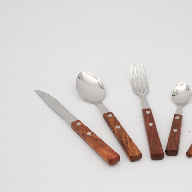 Wooden handle stainless steel knife fork spoon cake bread tableware dessert fork Western steak knife图2