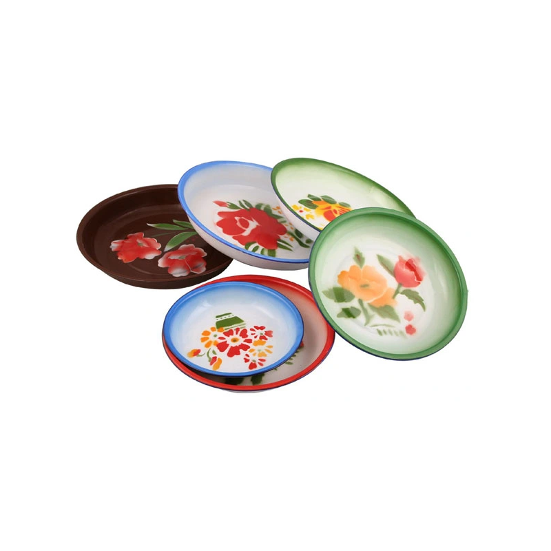 Portable Good Quality Beautiful Flower Decal Enamel Plate/ Rice Plate 14-26cm图1