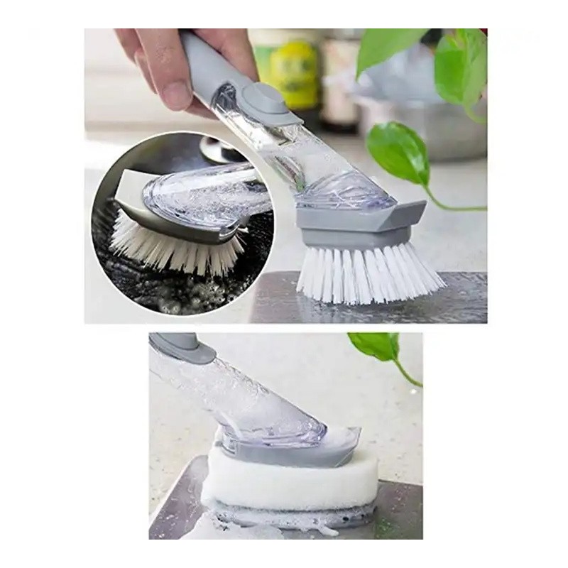 Automatic liquid addition sponge dishwashing brush long handle artifact non-stick oil kitchen brush图3