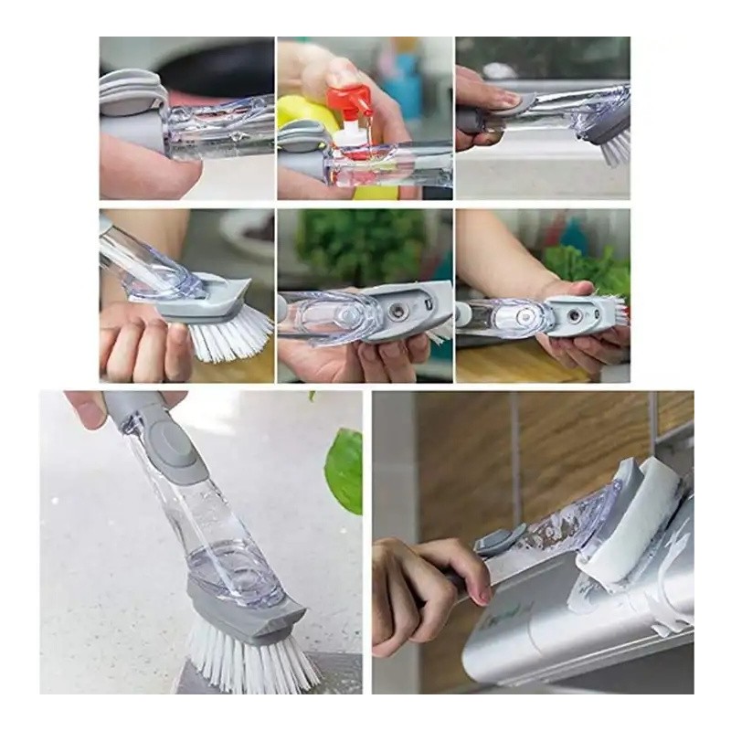 Automatic liquid addition sponge dishwashing brush long handle artifact non-stick oil kitchen brush图2