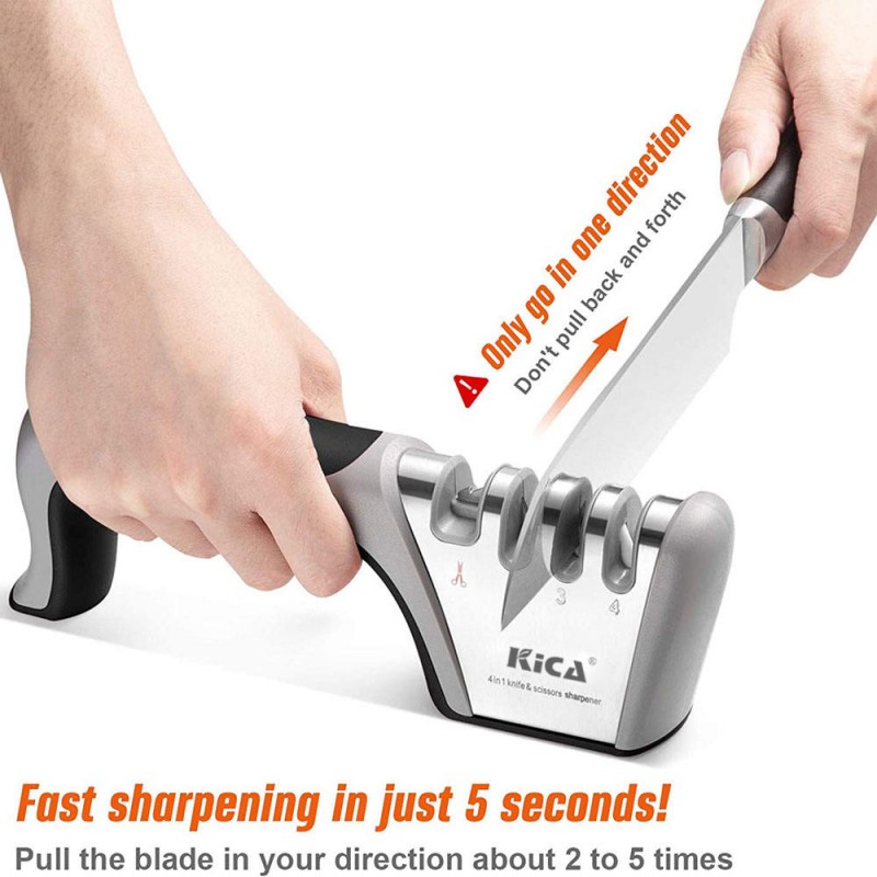 Hot Sell Professional manual kitchen 4-stage scissor knife sharpener with rubber handle图2